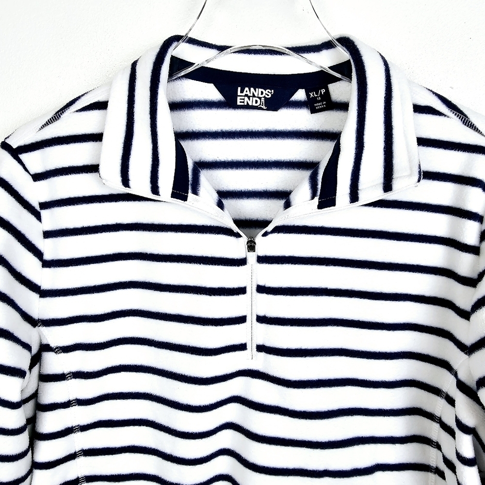 Lands' End Navy Blue & White Striped Fleece - Picture 4 of 8